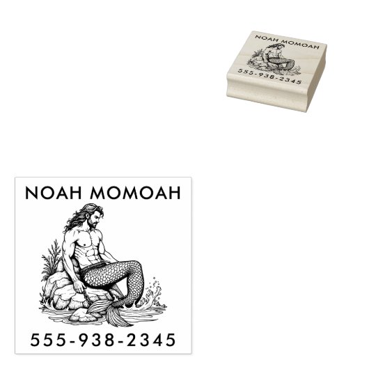 Merman Hunk op Rock Tail in het Surf van Zee Waves Rubberstempel (Gestempeld)