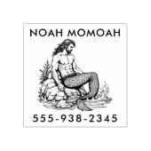 Merman Hunk op Rock Tail in het Surf van Zee Waves Rubberstempel (Afrduk)