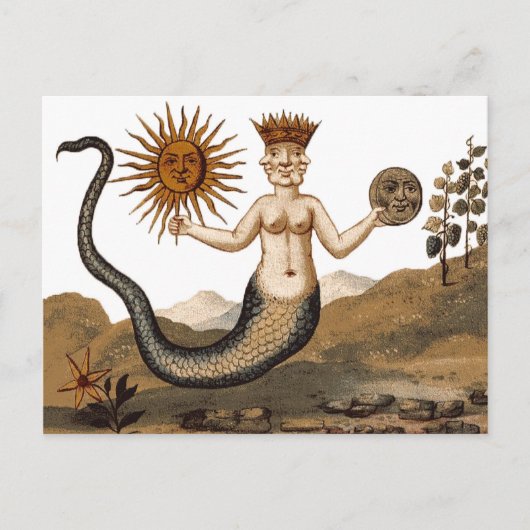 Merman met drie vlakken middeleeuws symbool briefkaart (Voorkant)