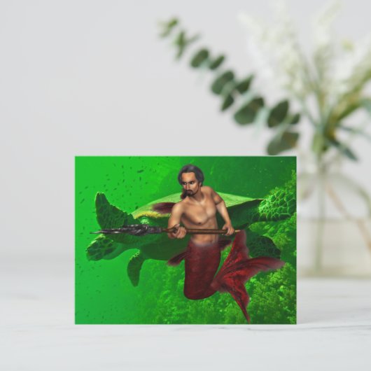 Merman met Zee Turtle Briefkaart (Staand voorkant)