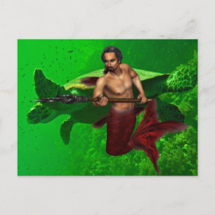 Merman met Zee Turtle Briefkaart