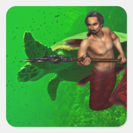 Merman met Zee Turtle Sticker (Voorkant)