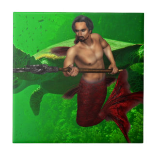 Merman met Zee Turtle Tile Tegeltje