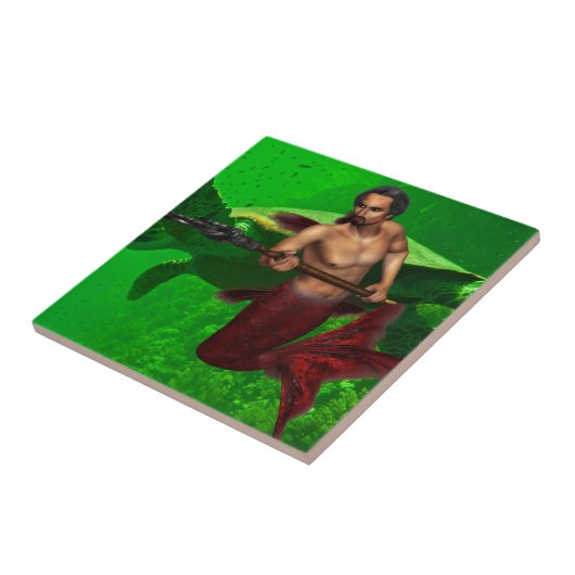 Merman met Zee Turtle Tile Tegeltje (Zijkant)