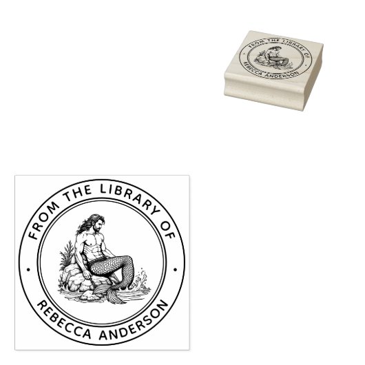 Merman on Rocks Ex Libris Boekplaat Bibliotheek Bo Rubberstempel (Gestempeld)