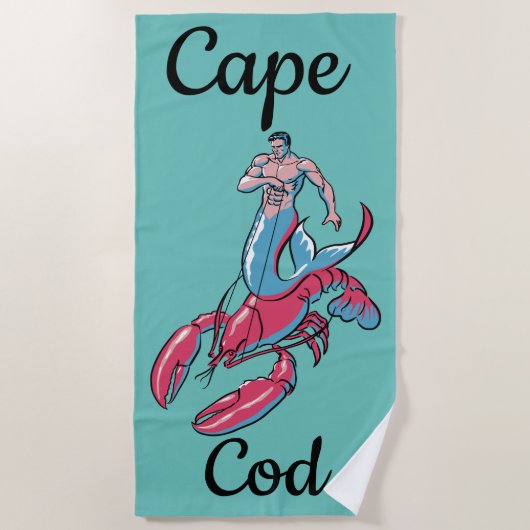 Merman Riding Lobster Beach Towel Strandlaken (Voorkant)