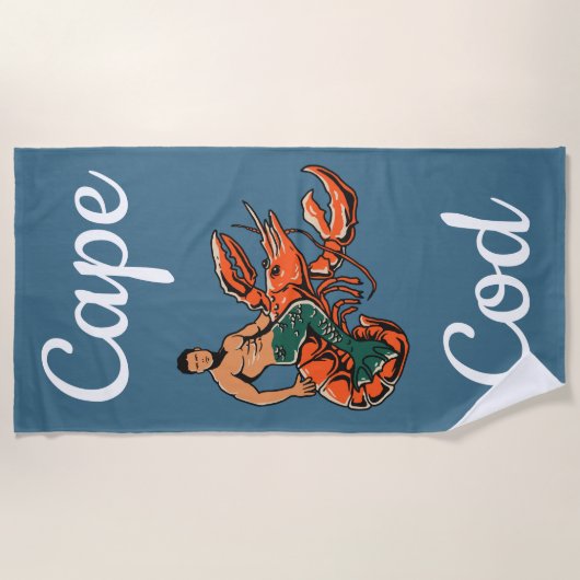 Merman Riding Lobster Beach Towel Strandlaken (Voorkant)