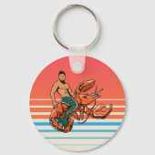Merman Riding Lobster Button Sleutelhanger (Voorkant)