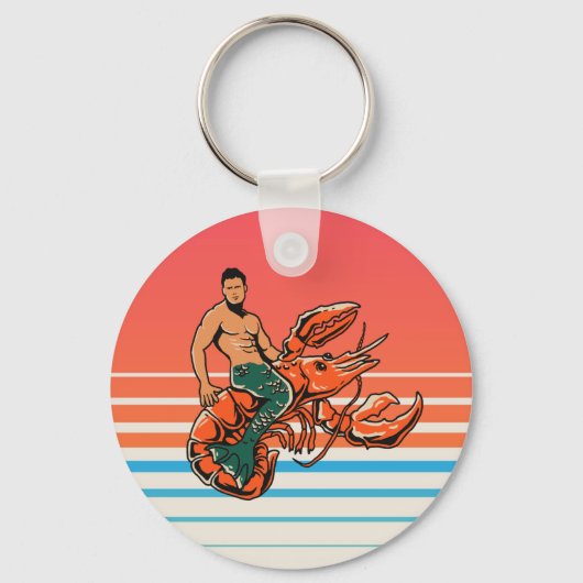 Merman Riding Lobster Button Sleutelhanger (Voorkant)