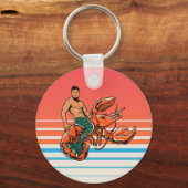 Merman Riding Lobster Button Sleutelhanger (Voorkant)