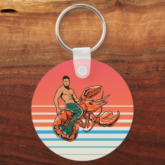Merman Riding Lobster Button Sleutelhanger (Voorkant)