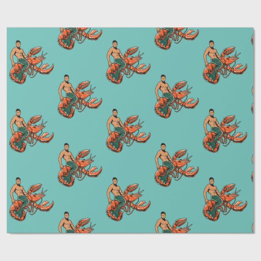 Merman Riding Lobster Cadeaupapier (Vlak)