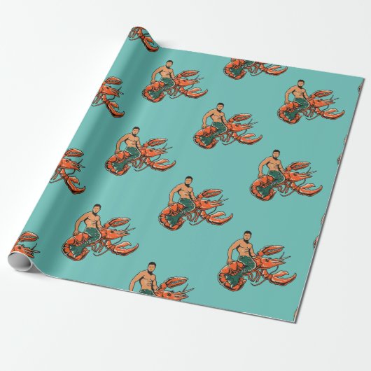Merman Riding Lobster Cadeaupapier (Uitgerold)