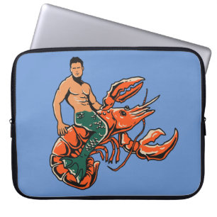 Merman Riding Lobster Laptop Hoesje Sleeve