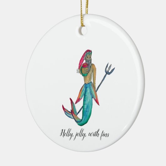 Merman Santa Keramisch Ornament (Links)