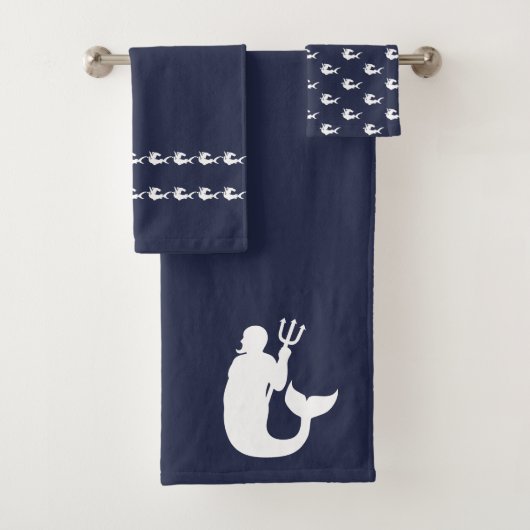Merman sharks Bathroom Ocean blauw &wit Bad Handdoek (Insitu)