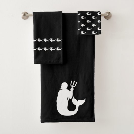 Merman sharks Bathroom Zwart-witte handdoekset Bad Handdoek (Insitu)
