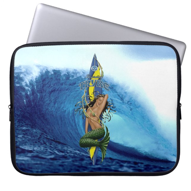 MerMarilyn Mermaid Surfboard Tropische Golf Laptop Sleeve (Voorkant)