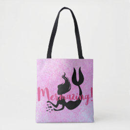 Mermazing Mermaid SIlhouette Pink gestructureerd Tote Bag