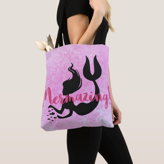 Mermazing Mermaid SIlhouette Pink gestructureerd Tote Bag (Dichtbij)
