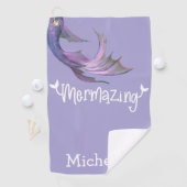 Mermazing Mermaid Tail Paarse gepersonaliseerd Golfhanddoek (Insitu)