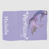Mermazing Mermaid Tail Paarse gepersonaliseerd Golfhanddoek (Horizontaal)