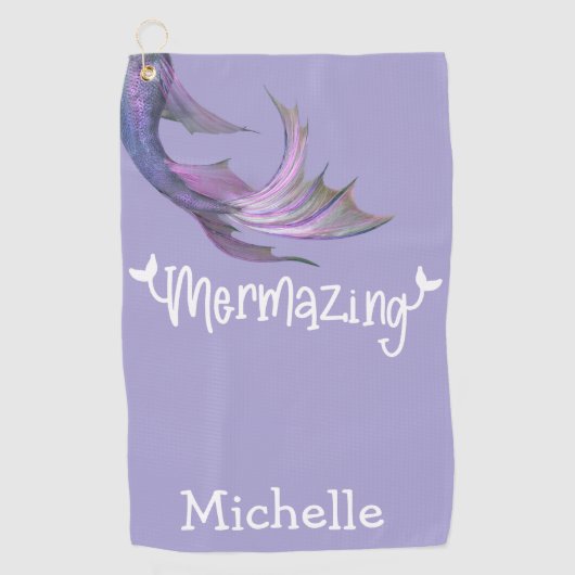 Mermazing Mermaid Tail Paarse gepersonaliseerd Golfhanddoek (Voorkant)