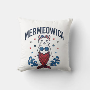 Mermeowica Patriottische Kat Meermin Shirt Ontwerp Kussen
