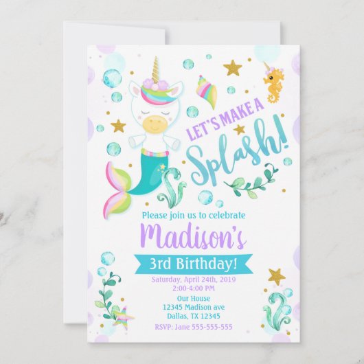 Mermicorn Birthday Invitation Mermaid Unicorn Kaart (Voorkant)