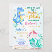 Mermicorn en Dinosaur verjaardagsuitnodigingen twe Kaart (Voorkant)