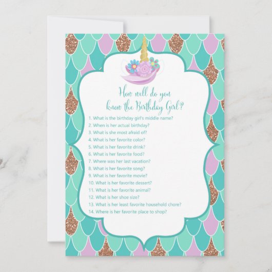 Mermicorn Verjaardag Meisje Spel 5x7" Maat Uitnodi Kaart (Voorkant)