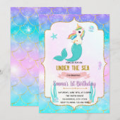 Mermicorn verjaardagsuitnodiging bedankkaart (Voorkant / Achterkant)