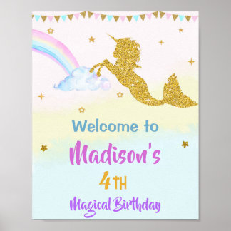 Mermicorn-welkomstpartijbord Magical verjaardagsbo Poster