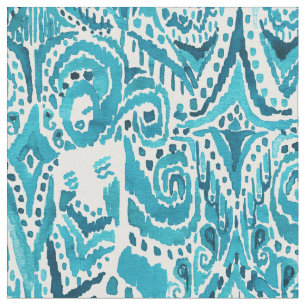 #MERMLIFE Aqua Nautical Mermaid Tribal Ikat Stof