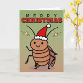 Merr Christmas Cockroach Wearing A Santa Hat Kaart (Gele Bloem)