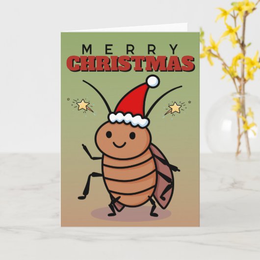 Merr Christmas Cockroach Wearing A Santa Hat Kaart (Gele Bloem)