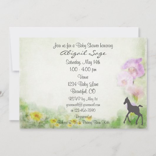 merrie en veulen paard Baby shower uitnodiging (Achterkant)