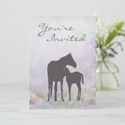 merrie en veulen silhouet Baby shower uitnodigen Kaart (Staand voorkant)