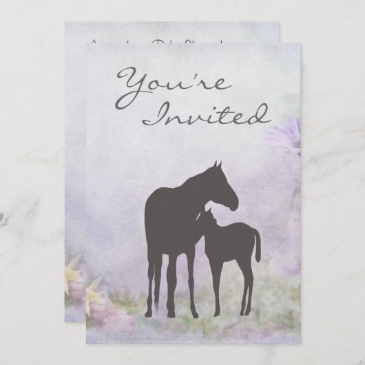  merrie en veulen silhouet Baby shower uitnodigen Kaart (Voorkant / Achterkant)