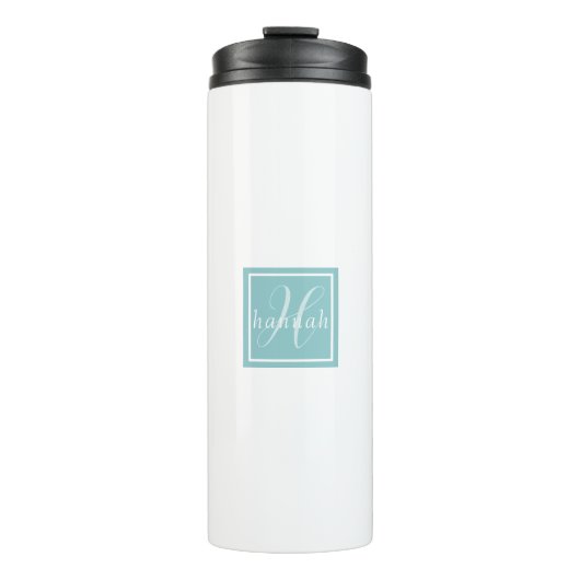 Merrie Kerst Mutsjes Rood Lint Blauwe Monogram Thermosbeker (Voorkant)