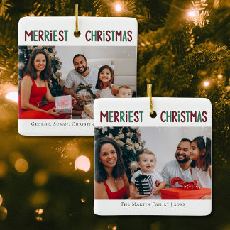 Merrie Kerstmis Rode Gezinsfoto Aandenken Keramisch Ornament