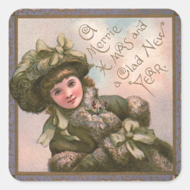 "Merrie Kerstmis" Vintage Vierkante Sticker