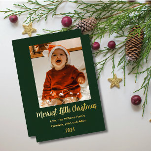 Merrie kleine kerst goud folie groen feestdagenkaart
