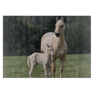 Merrie met haar veulen paarden snijplank