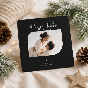 Merrie Samen Scriptie Koppel Foto Kerstmis Feestdagenkaart
