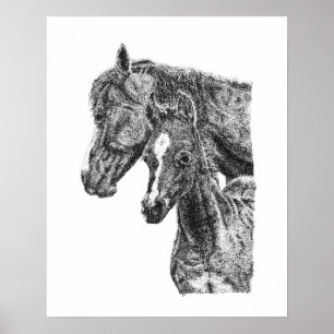 Merrie Veulen Pointillisme Paard Veulen Fijn Kunst Poster