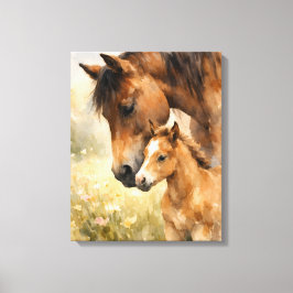 Merrie & Veulen Waterverf Onder Haar Zachte Blik  Canvas Afdruk