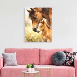 Merrie & Veulen Waterverf Onder Haar Zachte Blik  Canvas Afdruk