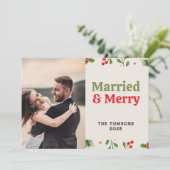 Merried Merry Pas getrouwd Dank Kerstmis Feestdagenkaart (Staand voorkant)