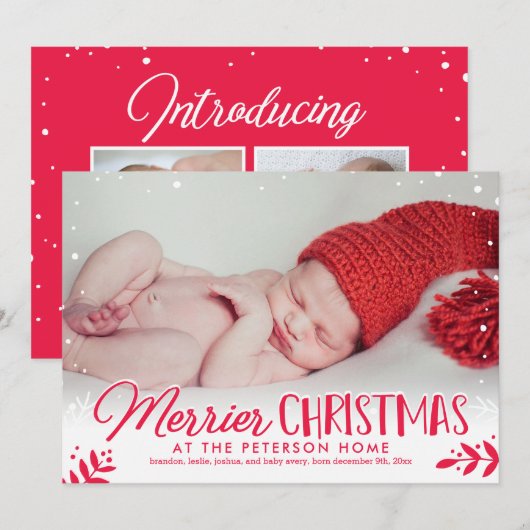 Merrier Christmas Baby Aankondiging Vakantie Kaart (Voorkant / Achterkant)